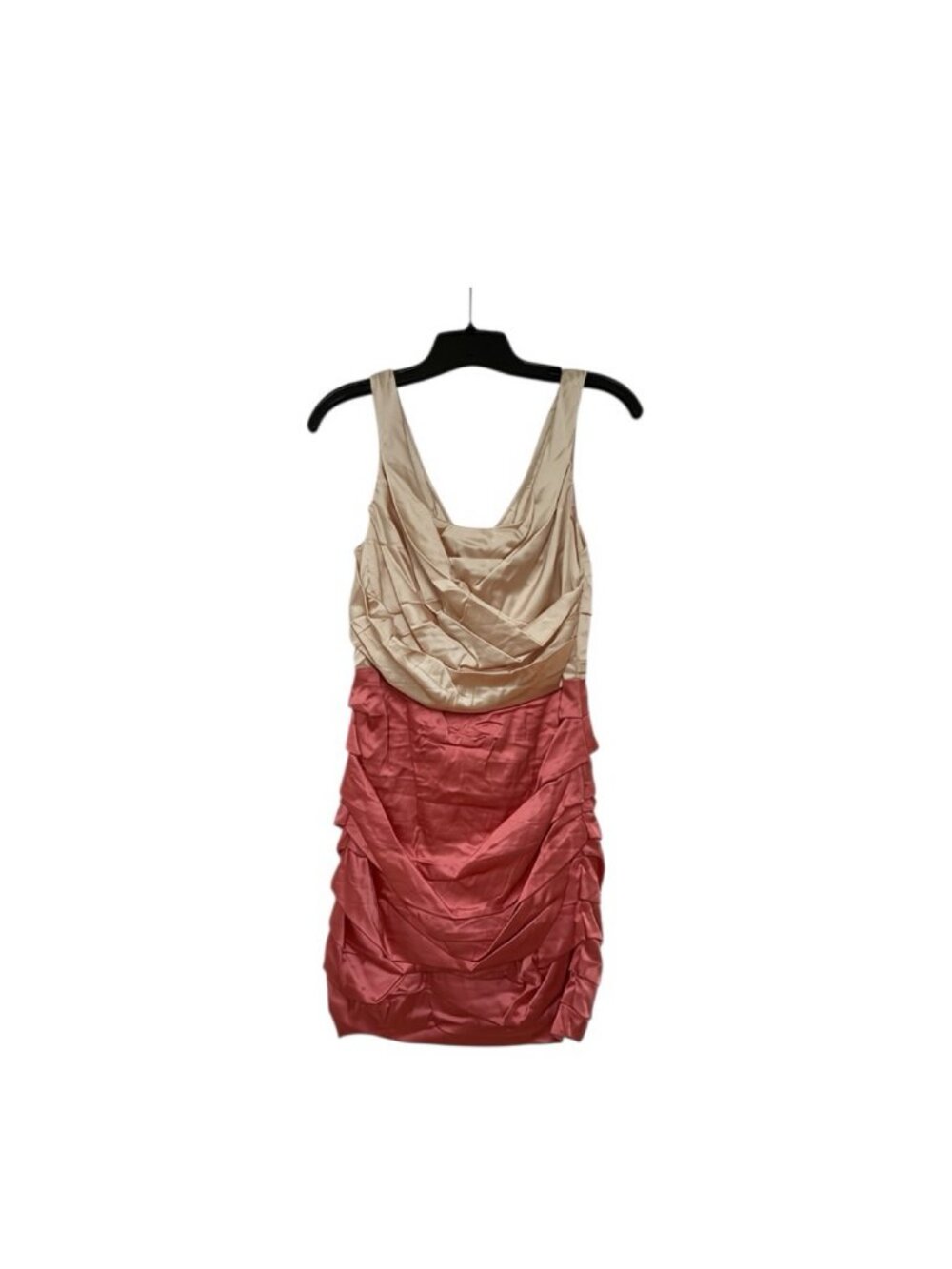 Express Design Studio Champagne Blush Pink Satin Ruched Colorblock Dress, Size 6